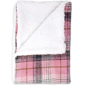 Sherpa-Lined Dog Blanket - Pink & White Plaid