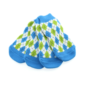 Non-Skid Dog Socks - Blue and Green Argyle (Size: Small)