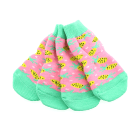 Non-Skid Dog Socks - Pink Pineapple (Size: Small)