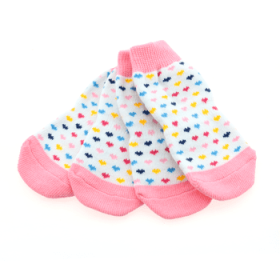 Non-Skid Dog Socks - Pink and White Hearts (Size: Small)