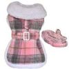 Sherpa-Lined Dog Harness Coat - Pink & White Plaid