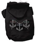 Black Rhinestone Anchors Hoodies (Size: Large)