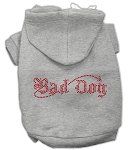 Grey Bad Dog Rhinestone Hoodies (Size: Large)