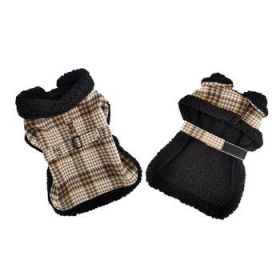 Sherpa-Lined Dog Harness Coat - Brown & White Plaid (Size: Small)