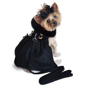 Wool Fur-Trimmed Dog Harness Coat - Black (Size: Small)