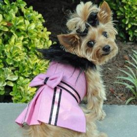 Wool Fur-Trimmed Dog Harness Coat - Pink (Size: Small)